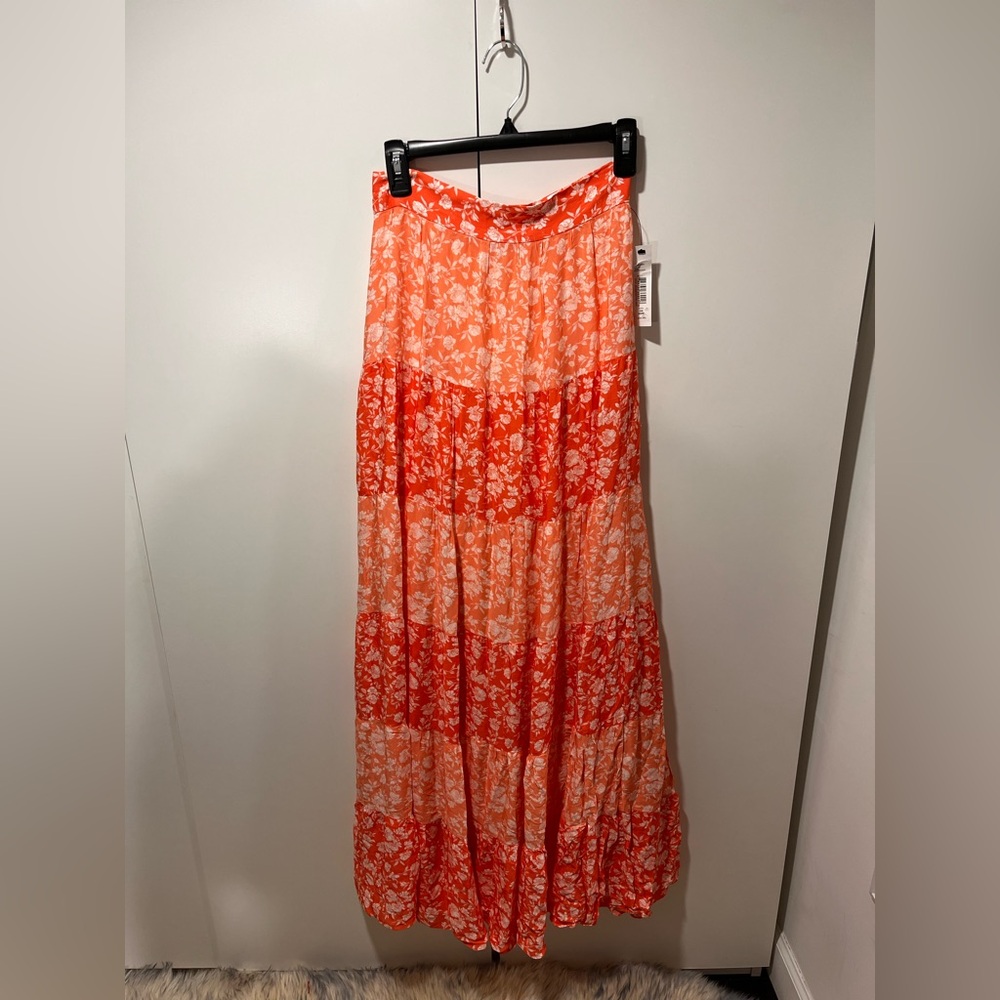 Alice and Olivia Floral Orange Maxi Skirt